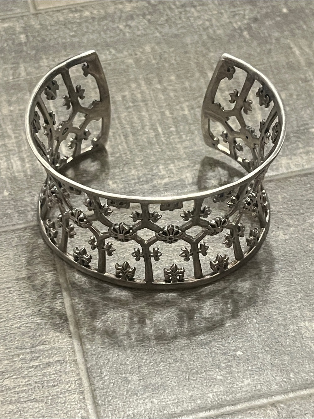 Openwork Filigree Cuff Bracelet in Silver Tone